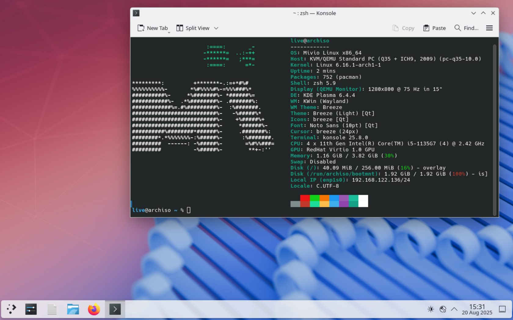 Mivio Linux running KDE Plasma desktop